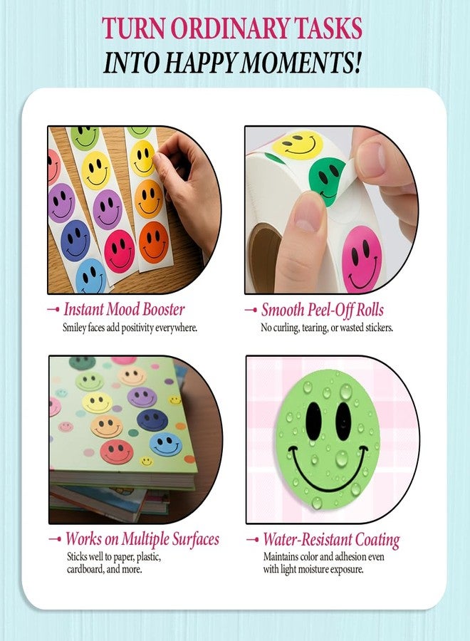 IBAKE 1000PCS Multi-Color Smiley Face Stickers - 2 Rolls of 500 Happy Face Labels for Teachers, Behavior Charts, Classroom Rewards & Kids Crafts - Image 4